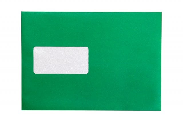 Koperty DIN C5 samoprzylepne z okienkiem, zielony nadruk