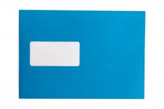 Koperty DIN C5 samoprzylepne z okienkiem, niebieski nadruk